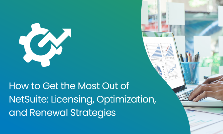 Person using a laptop with graphs and charts, illustrating NetSuite licensing, optimization, and renewal strategies for ERP solutions.