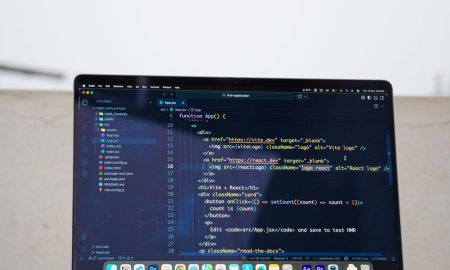 Laptop displaying code outdoors, ideal for remote work or freelance programming.